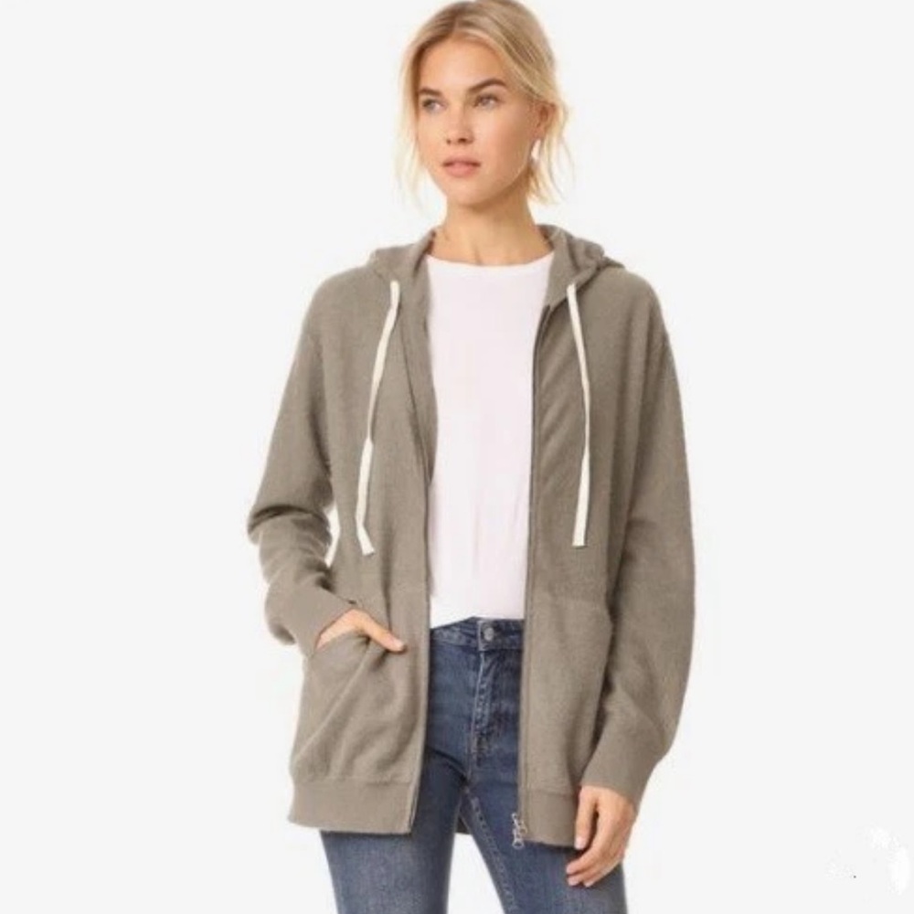 Vince Boiled Cashmere Oversized Zip Up Hoodie Grey Size XS NWT